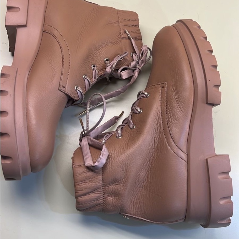 Unisex AGL Leather Tan Lace Up Boots made in Italy